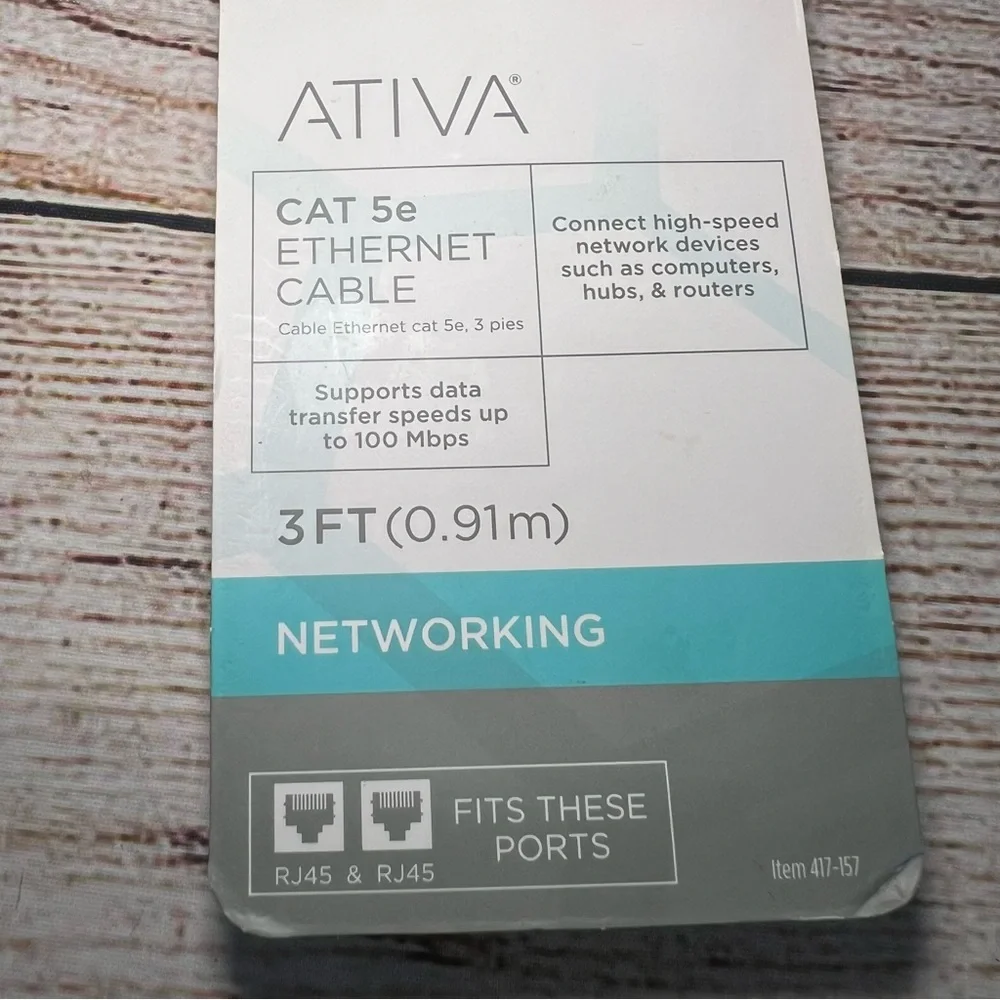 Ativa Cat-5e Ethernet Cable 3‎ Ft RJ45 Male Connect High Speed Network New NIB